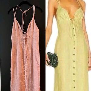 MATTHEW BRUCH BLUSH Tie Halter Linen Midi Dress Brand New With Out Tags SZ 1